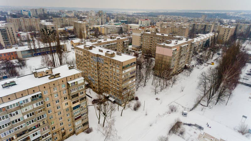 Aerial View of the Snow-covered Area of the City. Stock Image - Image ...
