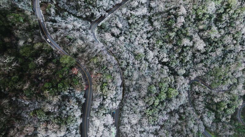 Aerial View of Snowy Mountain Road stock video