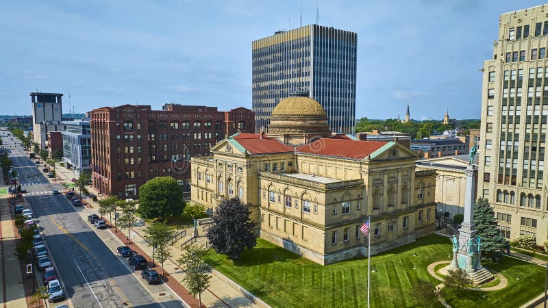 Aerial View of South Bend Courthouse and Downtown Skyline Stock Photo Aerial View of South Bend Courthouse and Downtown Skyline Stock Photo