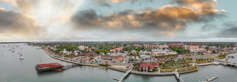 Aerial view of St Augustine from drone. Sunset panorama from cit royalty free stock photos Aerial view of St Augustine from drone. Sunset panorama from cit royalty free stock photos