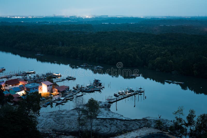 Aerial View During Sunrise A Typical Fisherman Village In Lumut Perak Malaysia Stock Photo Image Of Architecture People 159930500