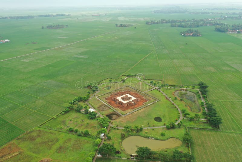 Aerial view of Batujaya temple at Karawang regency, West Java, Indonesia. Date are back to 12 AD to 12  AD, belong to the Buddha religion at Java island.