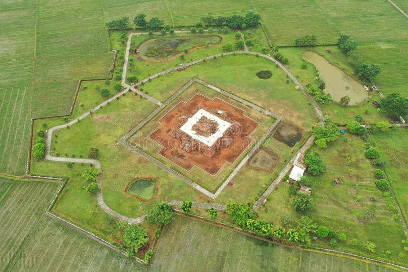 Aerial view of Batujaya temple at Karawang regency, West Java, Indonesia. Date are back to 12 AD to 12  AD, belong to the Buddha religion at Java island.