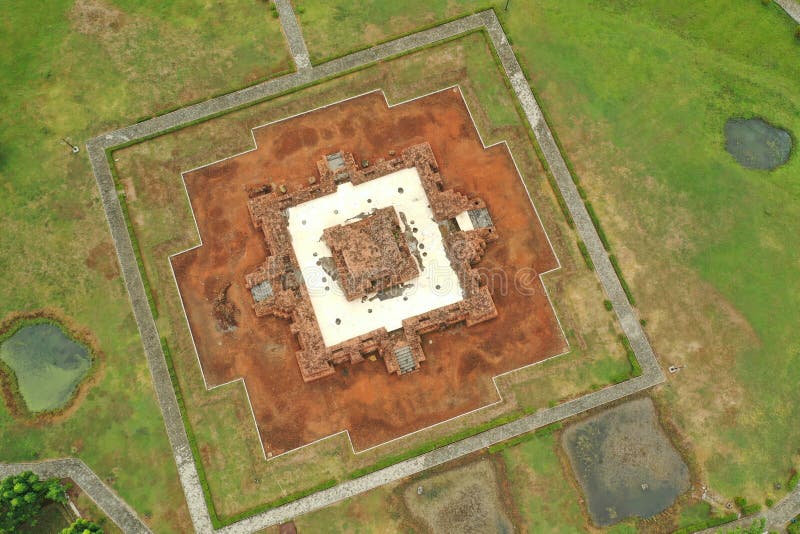 Aerial view of Batujaya temple at Karawang regency, West Java, Indonesia. Date are back to 12 AD to 12  AD, belong to the Buddha religion at Java island.