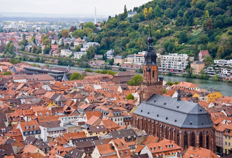 Aerial view to old town of Heidelberg, Germany