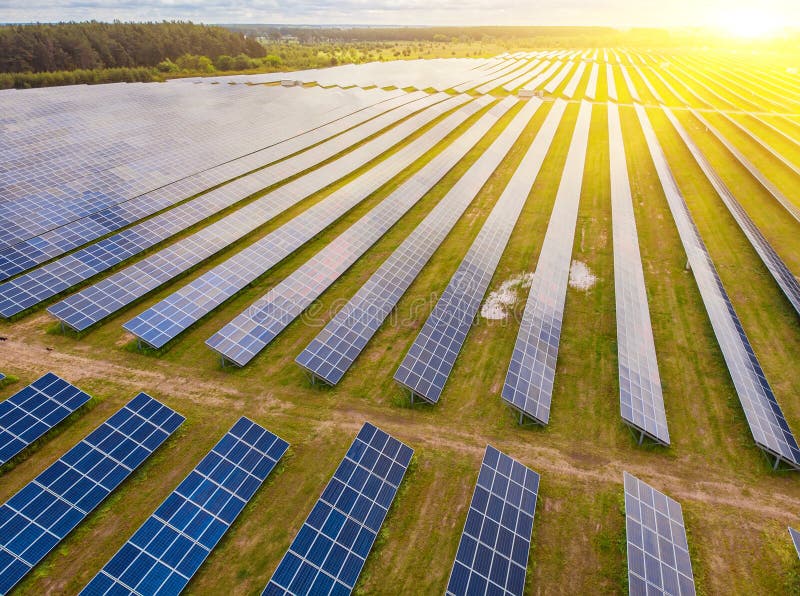 Aerial view to solar power plant