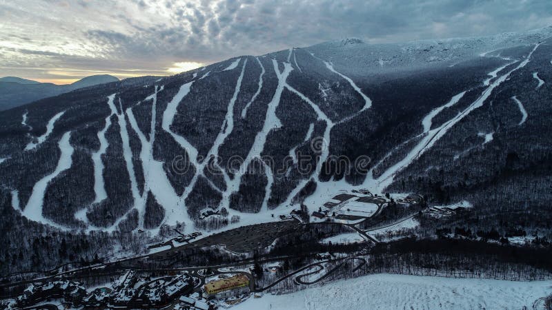 Aerial View To Mountain Ski Resort in Vermont, USA during Sunset Time Stock Image - Image of extreme, cold: 206688619