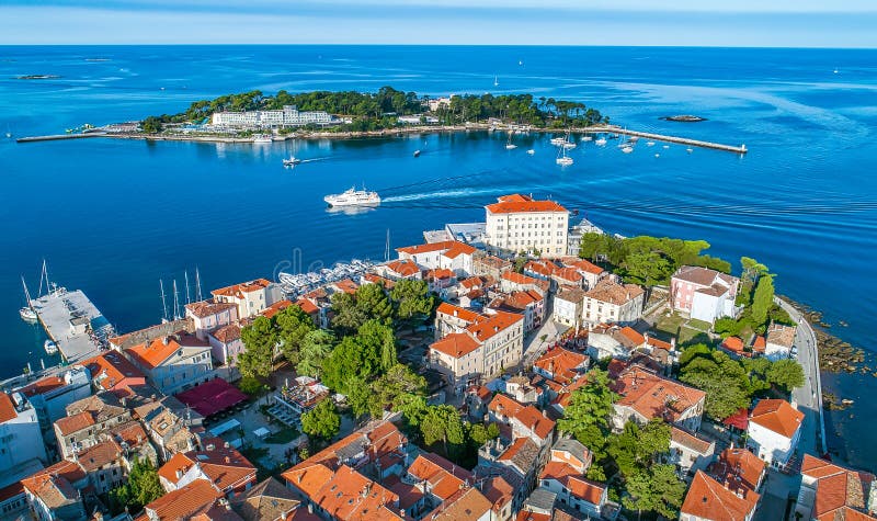 Aerial view to the town of Porec in Istria, Croatia on Adriatic coast