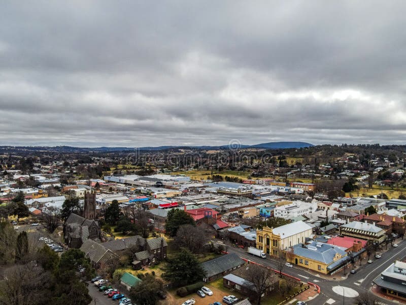 Aerial View of the Town of Armidale with Buildings and Traffic on Roads ...