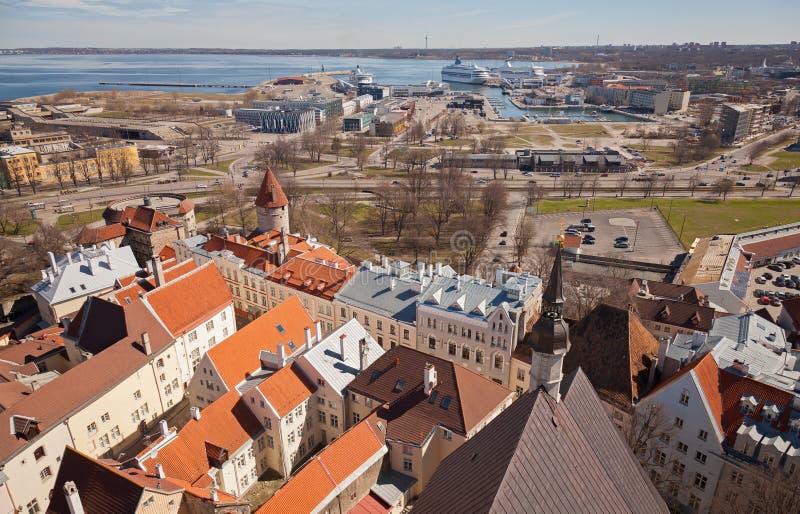 Aerial view on town and port in Tallinn