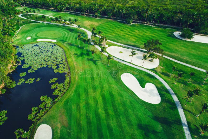 Aerial view of tropical golf course, Dominican Republic, Punta Cana