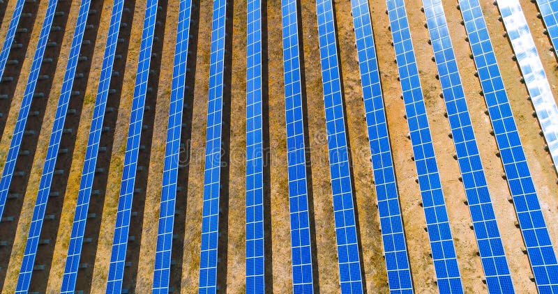 Aerial view of vertical solar panel pattern