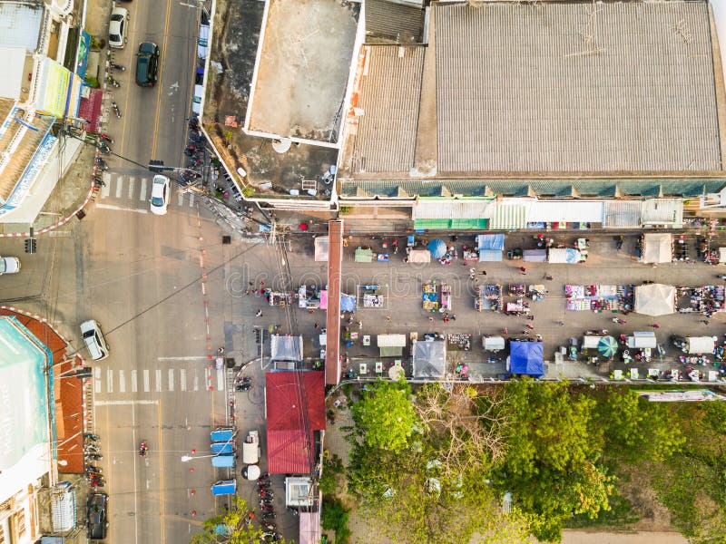 Aerial view of walking street market