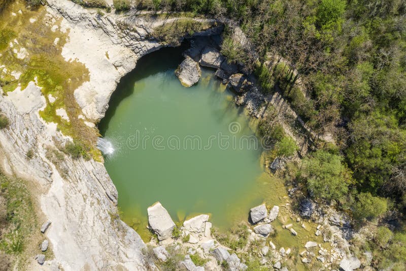 An aerial view of waterfall Zarecki krov, Istria, Croatia