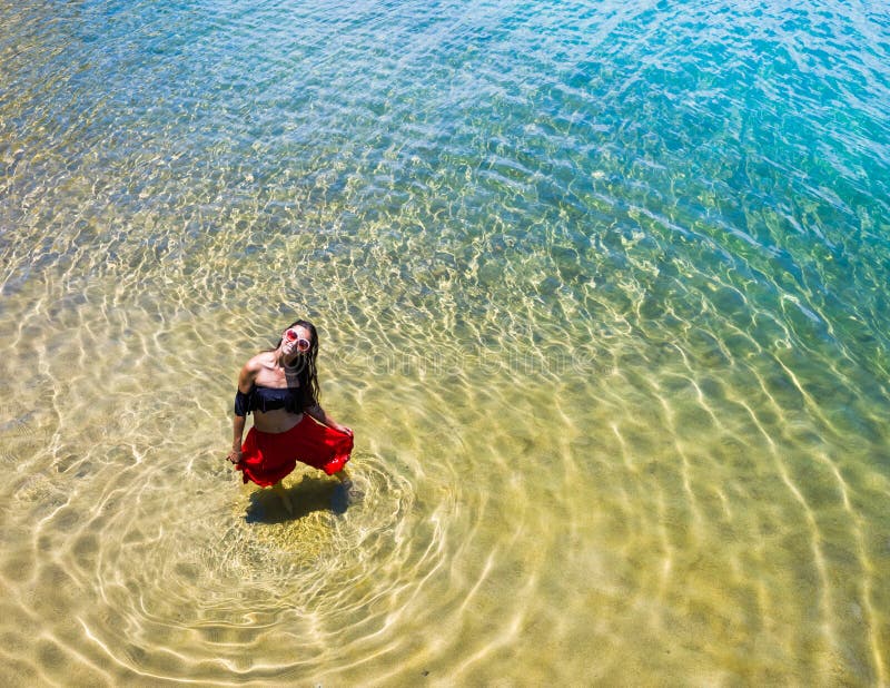 Aerial view of a woman in the sea royalty free stock photos Aerial view of a woman in the sea royalty free stock photos