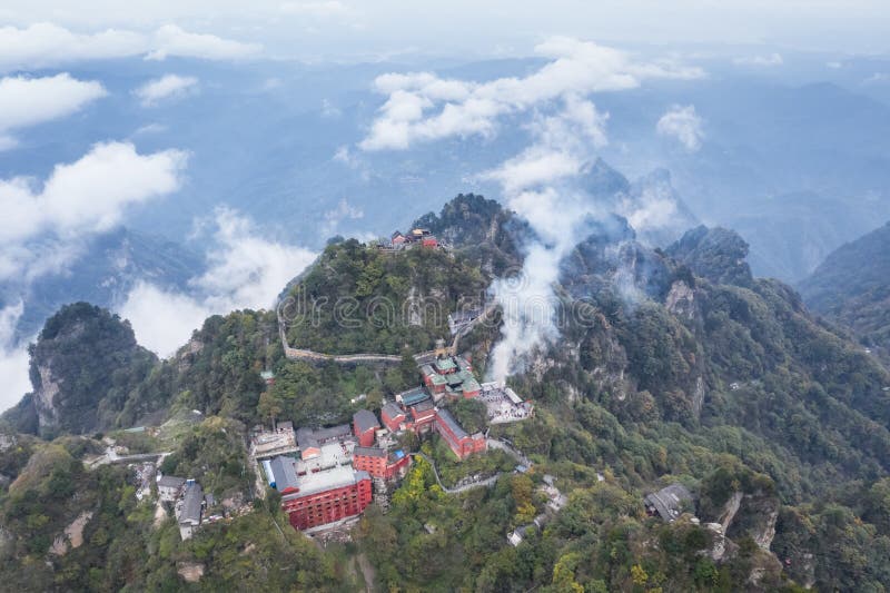 Aerial View of Wudang Mountain Landscape Stock Photo - Image of golden ...