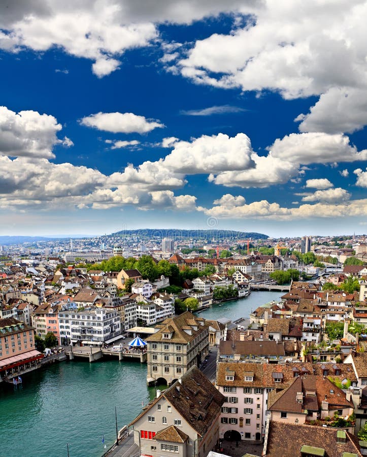 The aerial view of Zurich city