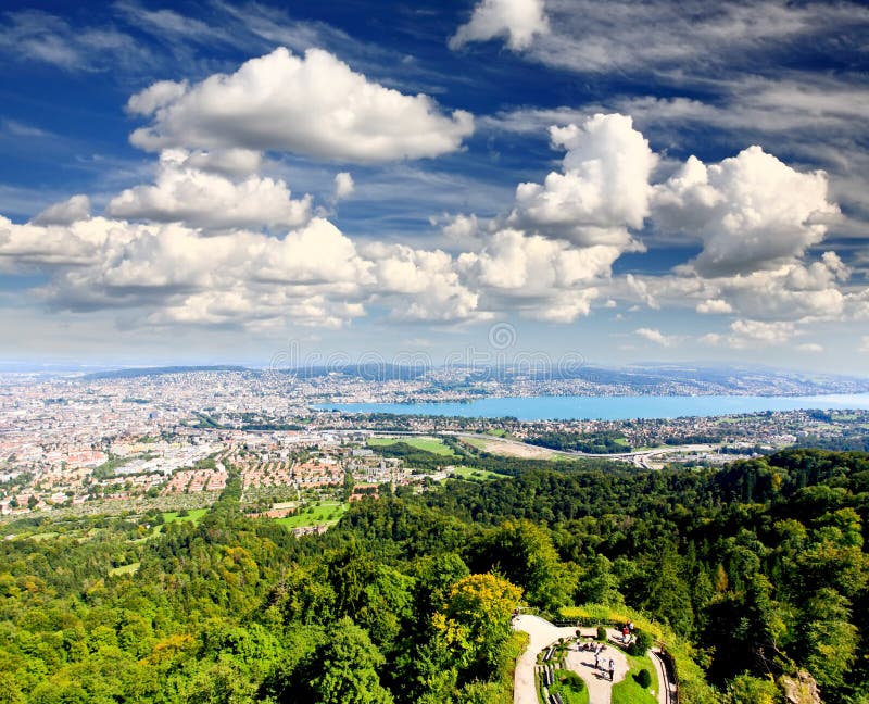 The aerial view of Zurich City