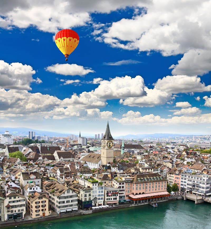 The aerial view of Zurich city