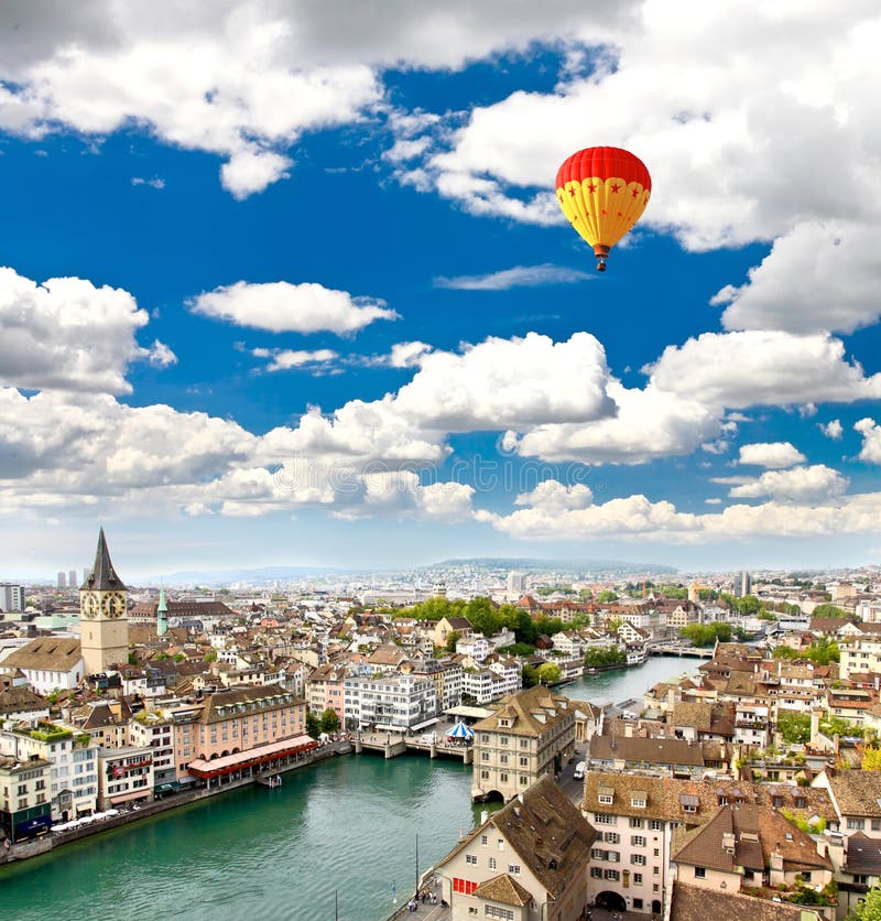 The aerial view of Zurich city