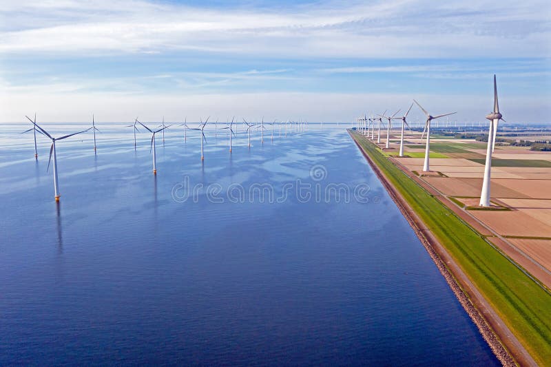 Aerial from windturbine farm `Westermeerdijk` in the Netherlands
