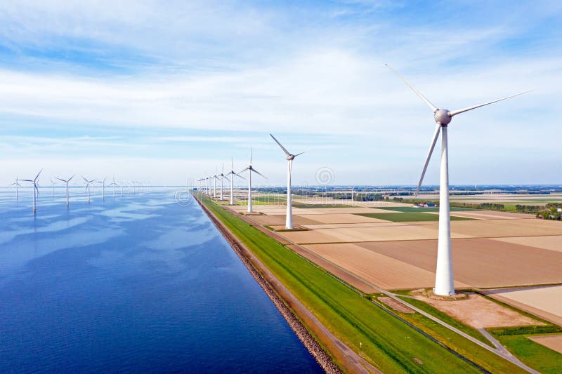 Aerial from windturbine farm `Westermeerdijk` in the Neetherlands