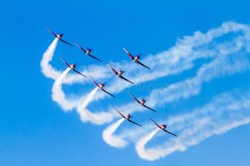 Aerobatic group on the airshow with smoke