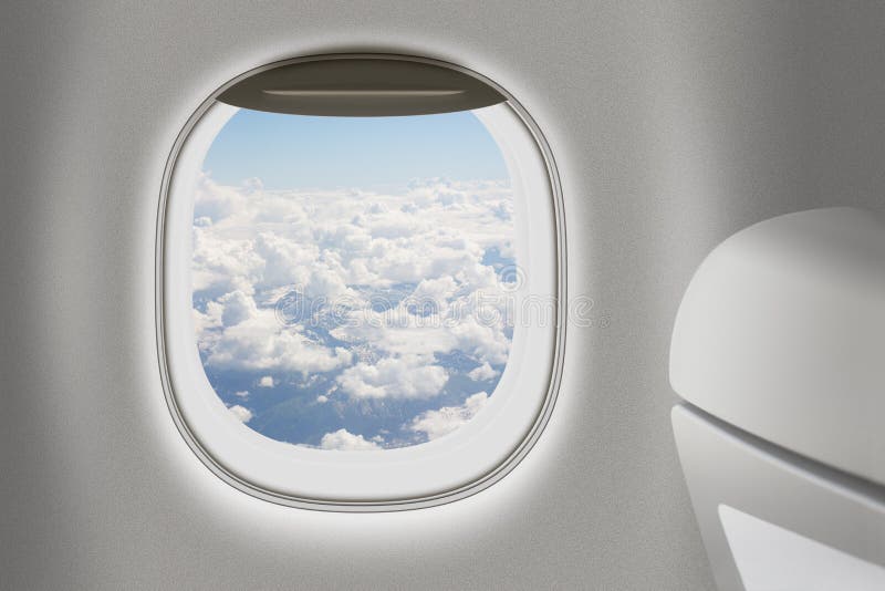 Aeroplane or jet interior with window and chair