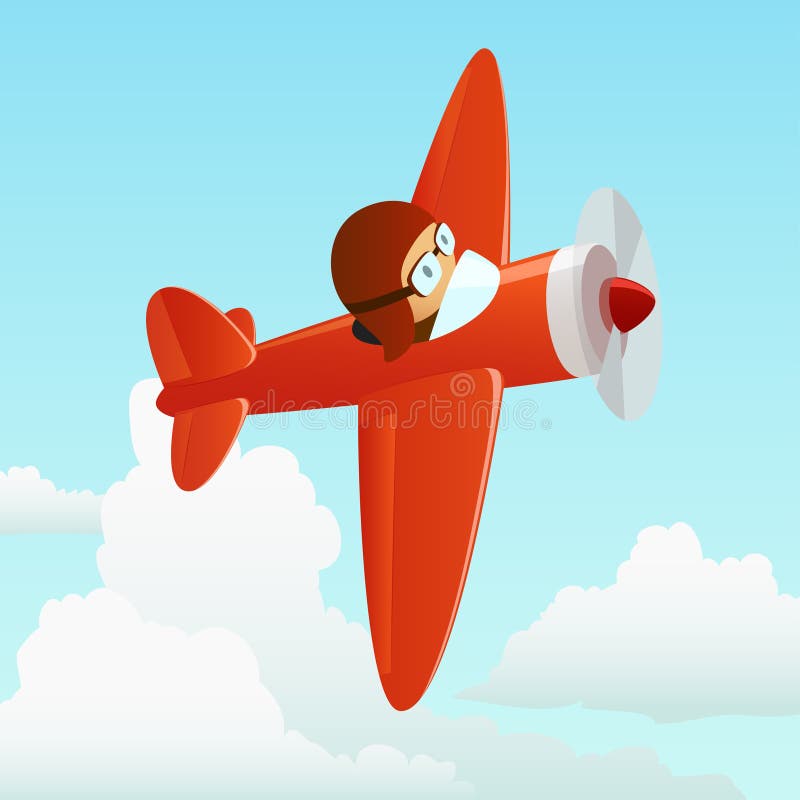 Aeroplano en el cielo de la nube con el piloto ilustración del vector Aeroplano en el cielo de la nube con el piloto ilustración del vector