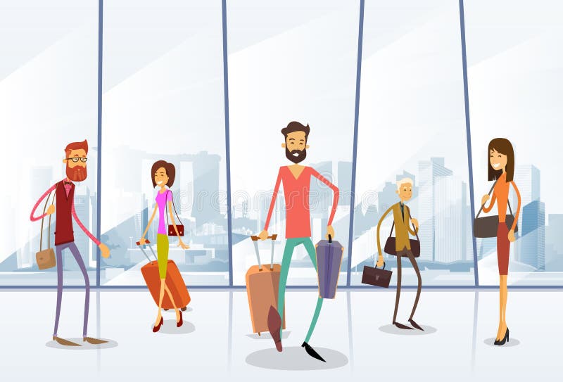 Aeroporto Hall Departure Terminal della gente del viaggiatore illustrazione vettoriale Aeroporto Hall Departure Terminal della gente del viaggiatore illustrazione vettoriale