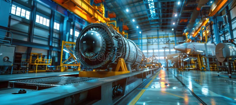 Aerospace Innovation in Action: Engineers Testing Jet Engine Prototypes with Robotic Systems stock images