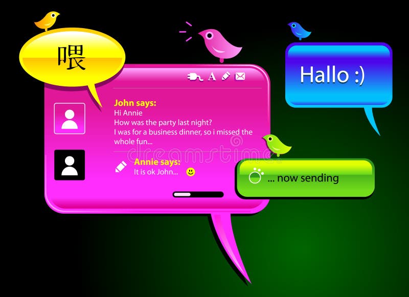 Messaging and chatting glossy vector balloons. Extra vector icons included to simulate the final look. In jpg and eps format the text can be replaced very easy with your own.Each icon can be used as separate element. Messaging and chatting glossy vector balloons. Extra vector icons included to simulate the final look. In jpg and eps format the text can be replaced very easy with your own.Each icon can be used as separate element