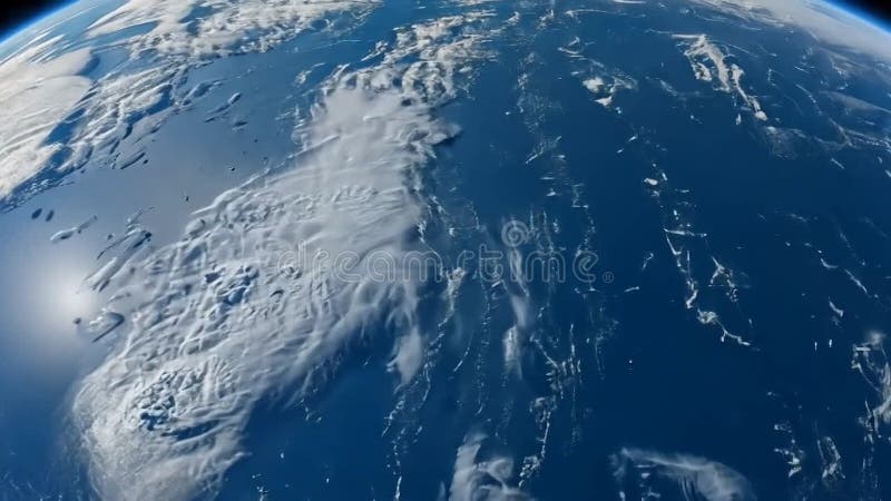 Aerus syn på djupblått hav vid sidan av glaciärer och stora moln i ett vidsträckt landskap vektor illustrationer