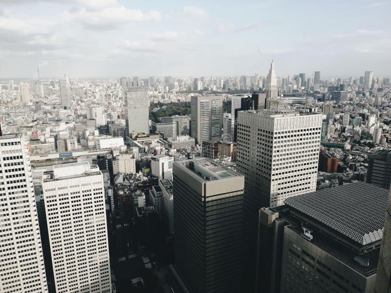 Aervy över stadshusens byggnader japan. En flygvy över stadshusens byggnader japan