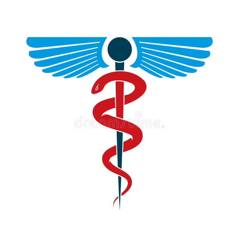 Aesculapius vector abstract emblem composed using wings stock illustration