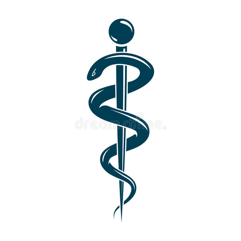 Aesculapius vector abstract emblem composed using wings and snakes best for used in pharmacy advertisement. stock illustration