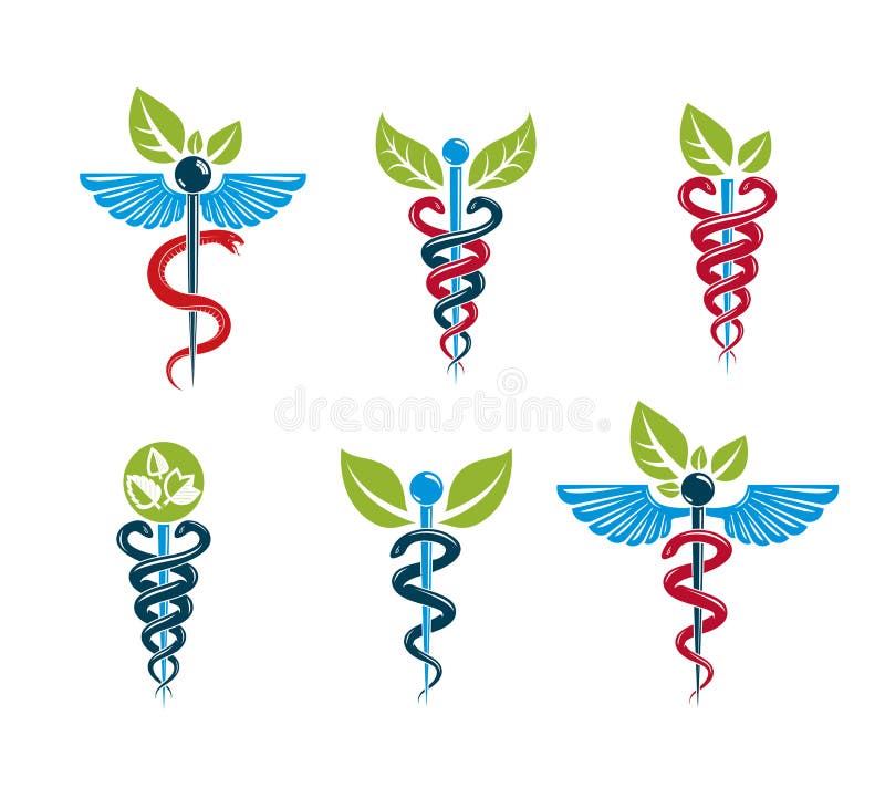 Aesculapius vector abstract illustrations collection, Caduceus s stock illustration