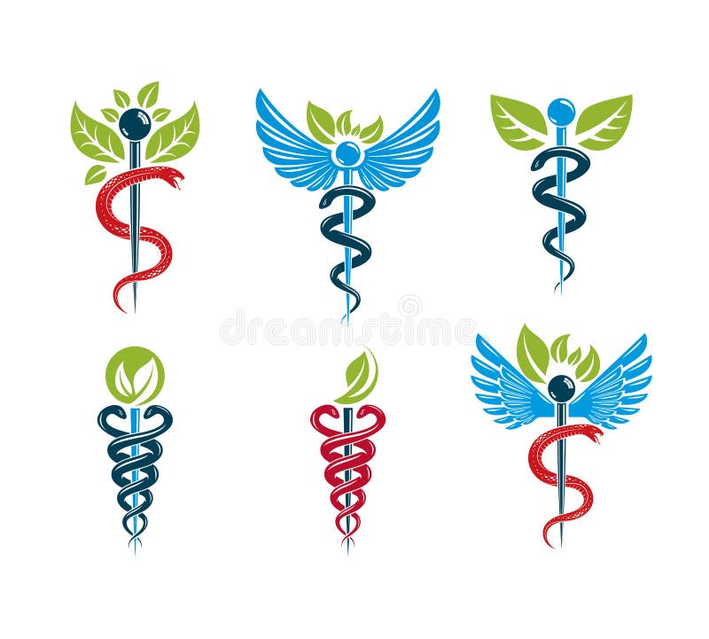 Aesculapius vector abstract illustrations collection, Caduceus s vector illustration