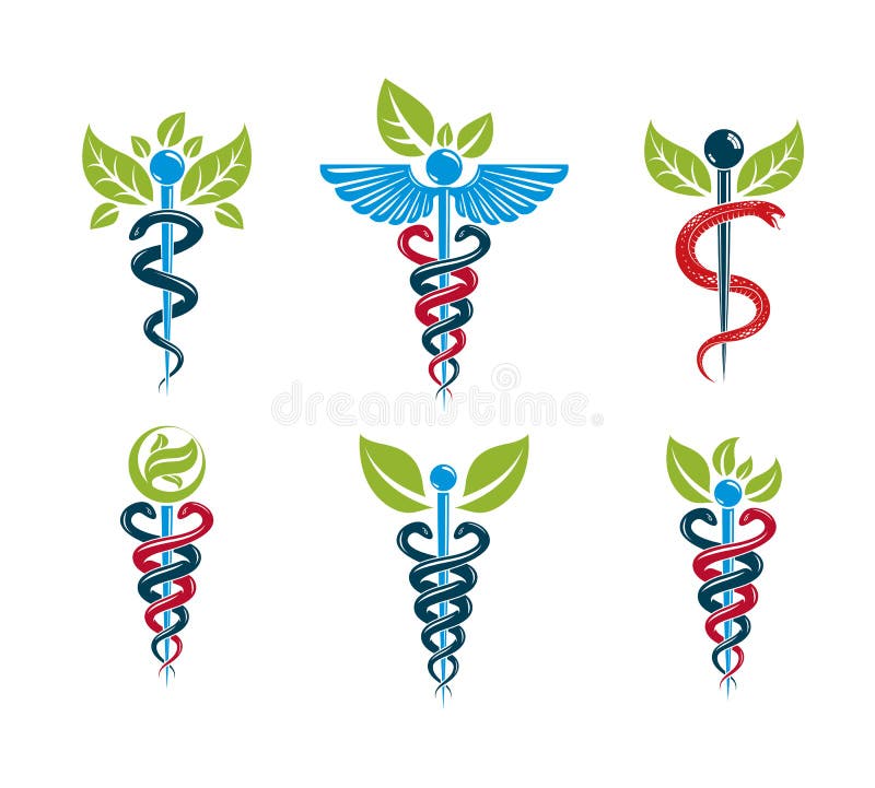 Aesculapius vector abstract illustrations collection, Caduceus s vector illustration