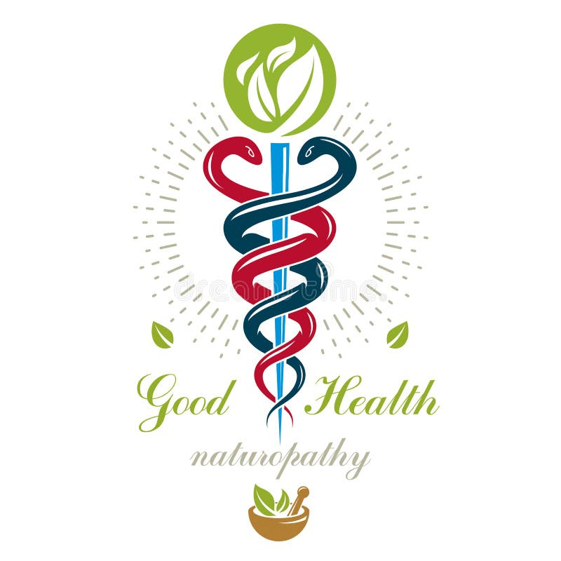 Aesculapius vector abstract logo, Caduceus symbol composed with royalty free illustration