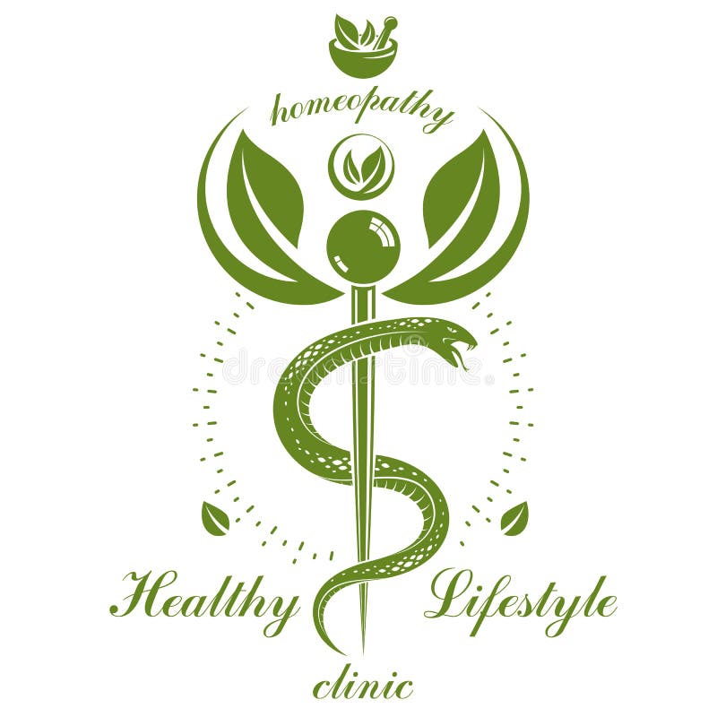 Aesculapius vector abstract logo, Caduceus symbol composed with royalty free illustration