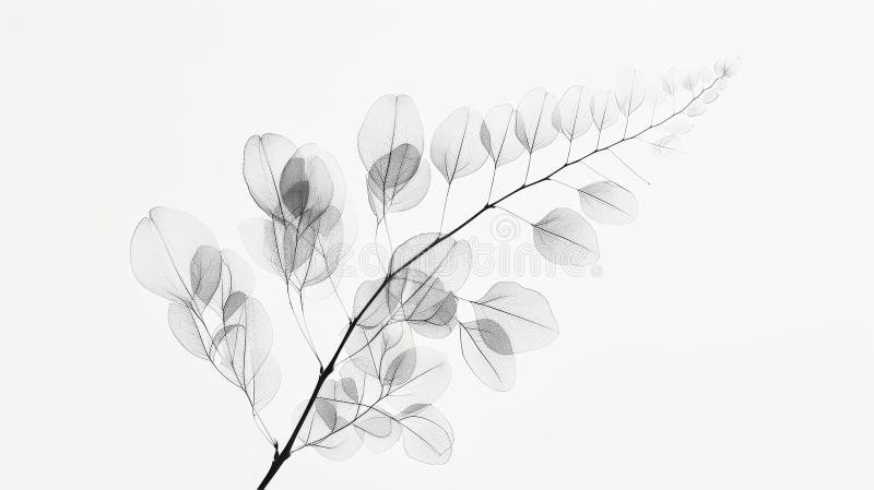 Aesthetic botanical x-ray of leaves. Harmonious forms. Minimalism concept. Light color palette. Generative AI