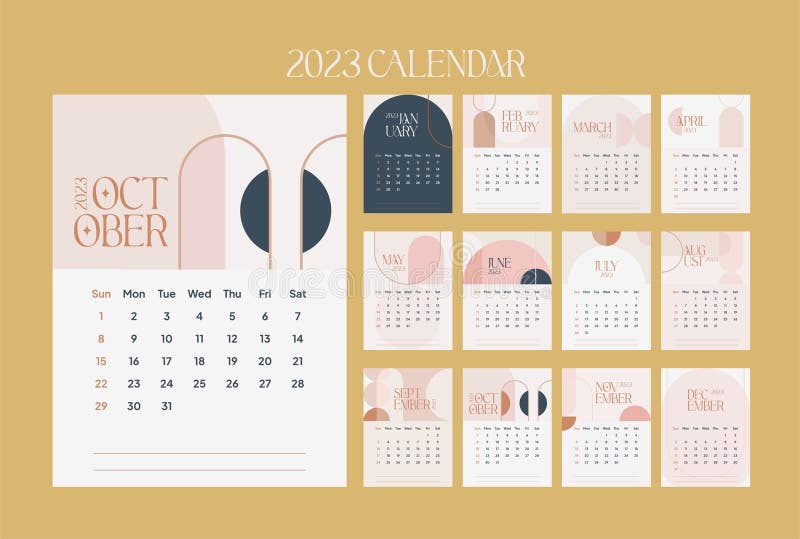 Aesthetic 2023 Calendar Template. New Year Planner Geometry Design