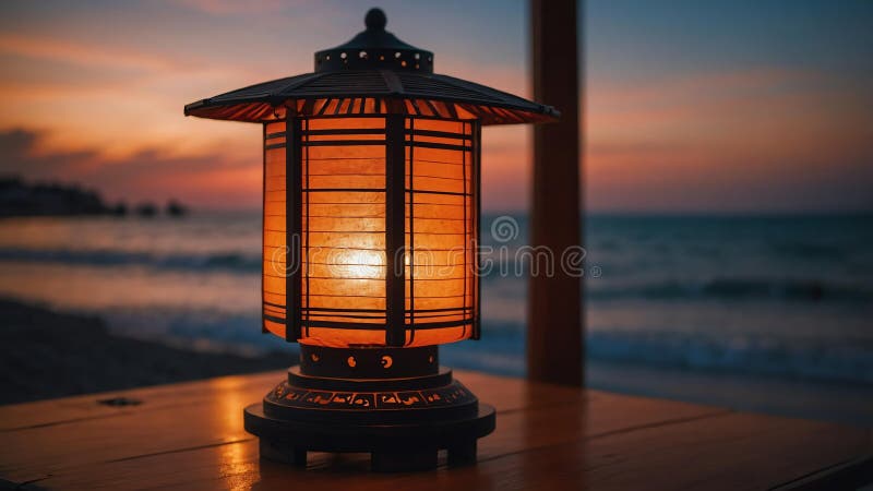 Aesthetic dekorative orange japanese lantern ai genererad royaltyfri illustrationer
