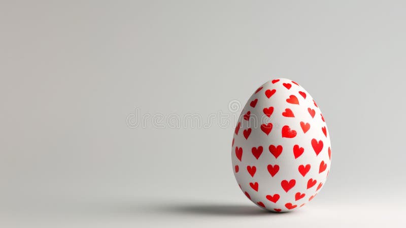 Aesthetic Easter white egg painted with red hearts. White background. Copy space. Generative AI