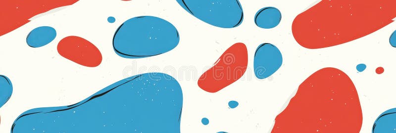 Aesthetic minimalist patterned background with rounded shapes, blue, red, white colors. Generative AI. AI generated