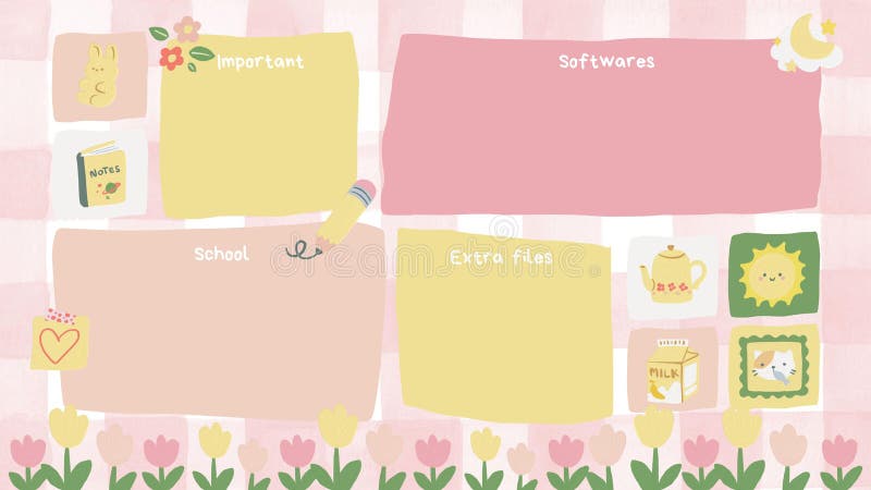 Aesthetic Pink and Yellow Kawaii Cute Desktop Wallpaper Organizer Stock ...