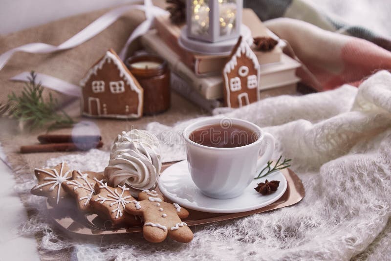 Aesthetics Winter Morning at Snowy Day on Windowsill. Cozy Warm Home ...