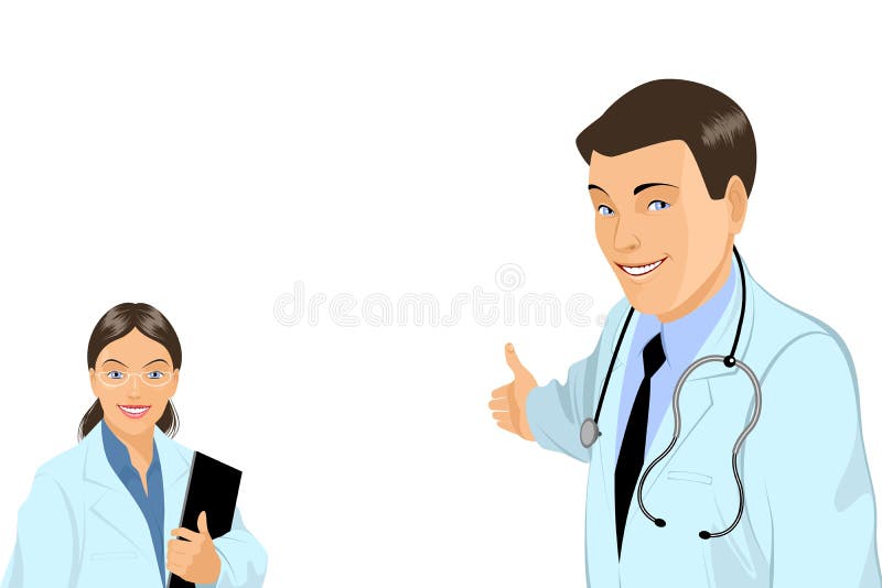 Vector illustration of a affable doctors with tablet. Vector illustration of a affable doctors with tablet