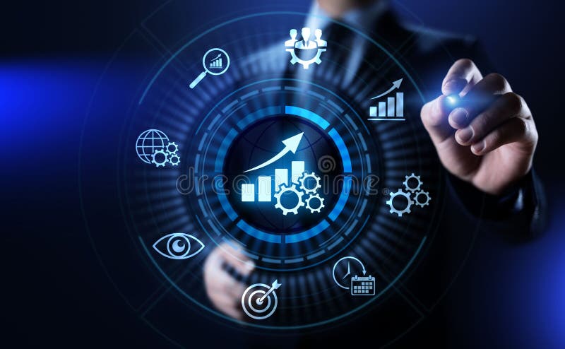 Affaires d'optimisation d'augmentation d'indicateur de jeu clé de KPI et processus industriel image stock